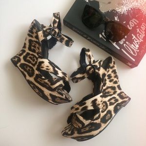 Alice + Olivia Leopard Wedge Sandals